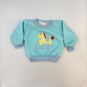 Vintage Cuties by Judy Light Blue Quilted Rocking Horse Sweatshirt Kids Size 12M